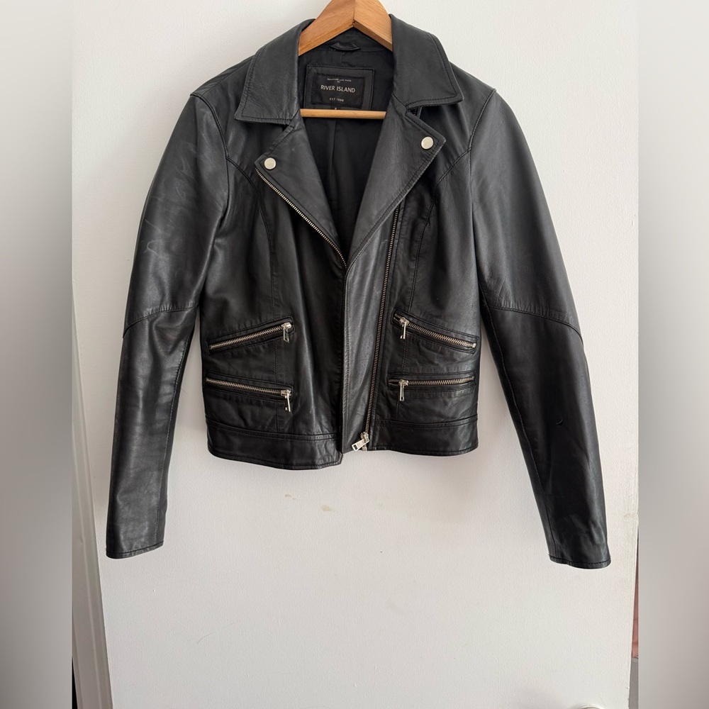 River Island Authentic Leather Biker Jacket UK size 8 EUR 34 (US 4)